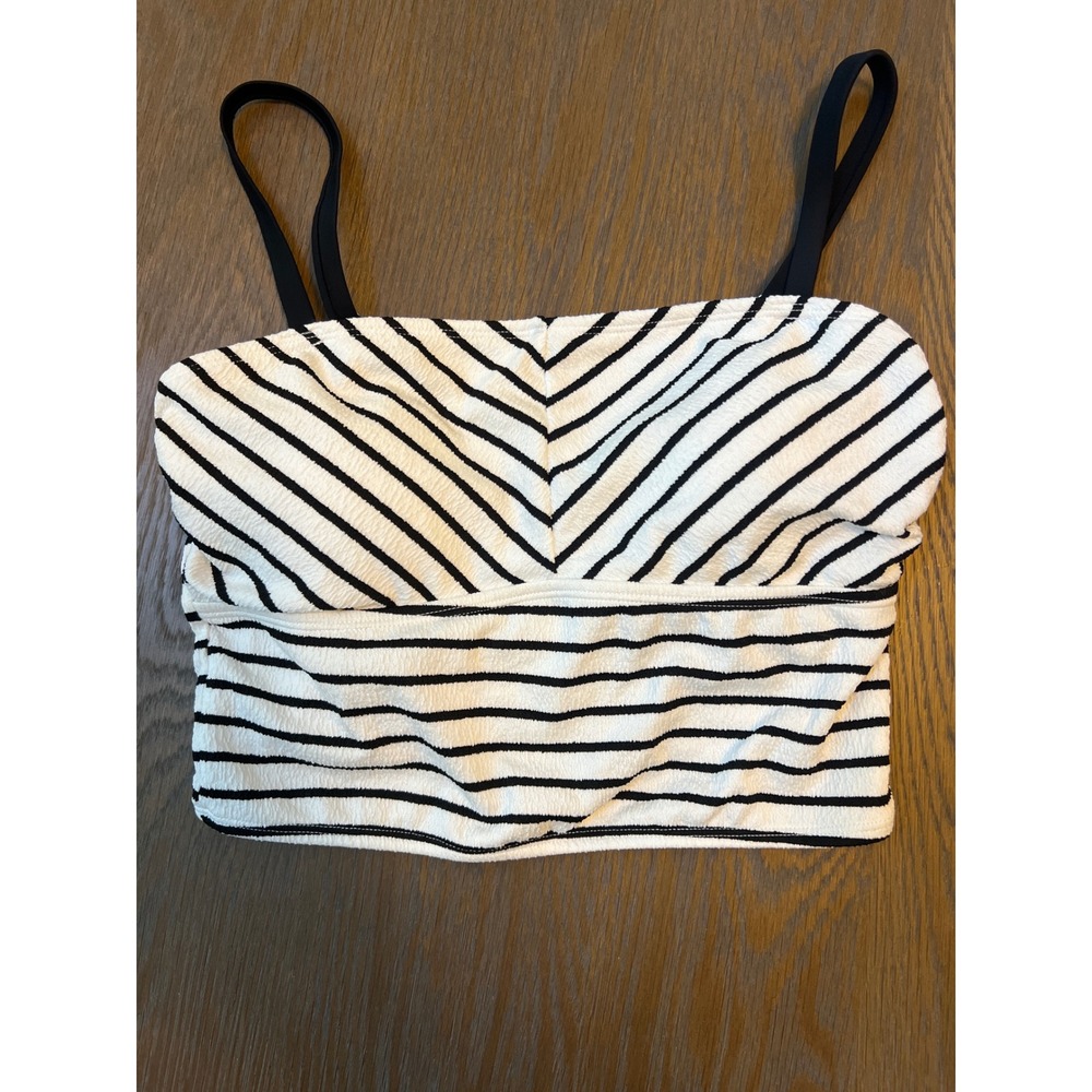 Cupshe Striped Smocked Bikini Top White Black